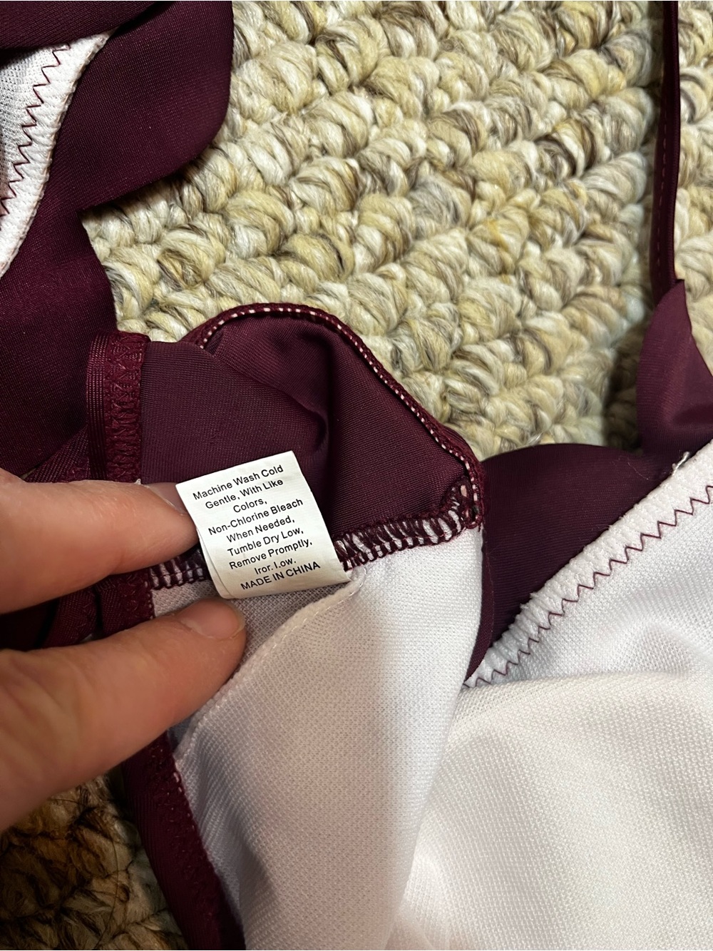 Scalloped High Neck Bikini Set Burgundy Maroon High Waisted Size L - Picture 14 of 16